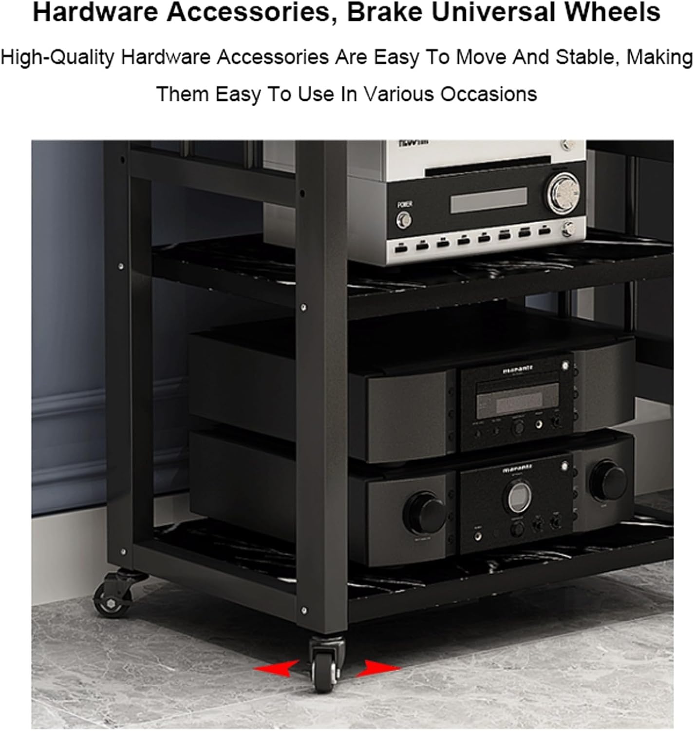 XMFBSY Medios 4 Tier Audio Rack Cabinet Wooden Stereo Stand with Wheels Home Theater AV Media Stand DVD Record Player Rack for Office Studio Organizer(White)