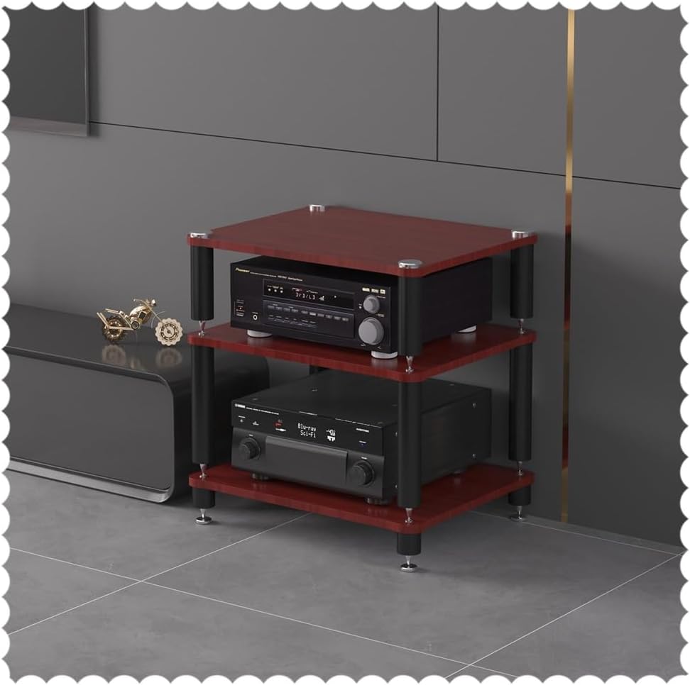 BIUBPW Stereo Cabinet Home Office HiFi Rack AV Media Stand 3 Tier Audio Video Component Cabinet Record Player Stand Shock-Absorbing AV Equipment Rack(Teak)