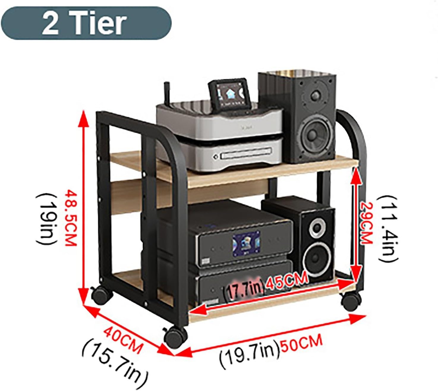 2/3/4/5-Tier Movable Audio Rack AV Media Stereo Cabinet Multi-Function CD DVD Record Player Stand Floor-Standing Storage Shelf with Height Adjustable Wooden Shelf for Home/Office/Theater (Size : 2-Ti