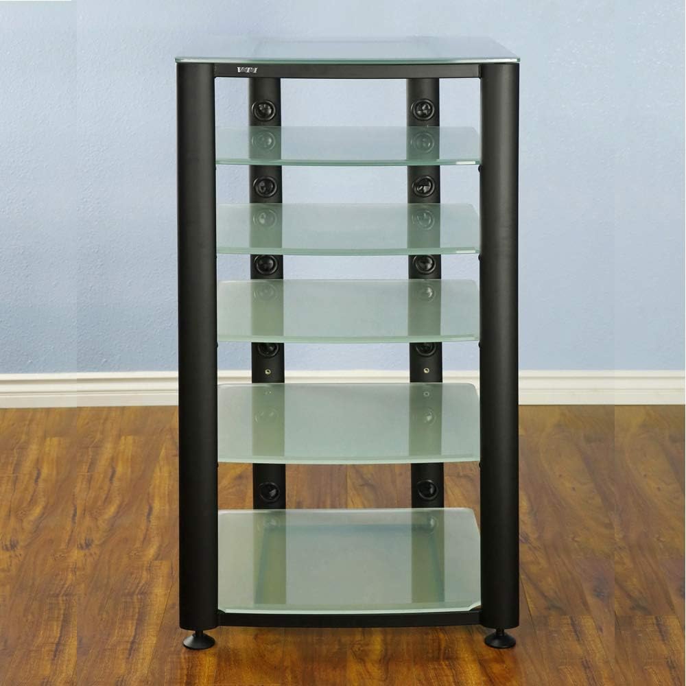 VTI HGR406BF - 6 Shelf Audio Rack in Black Frame and Frosted Glass.