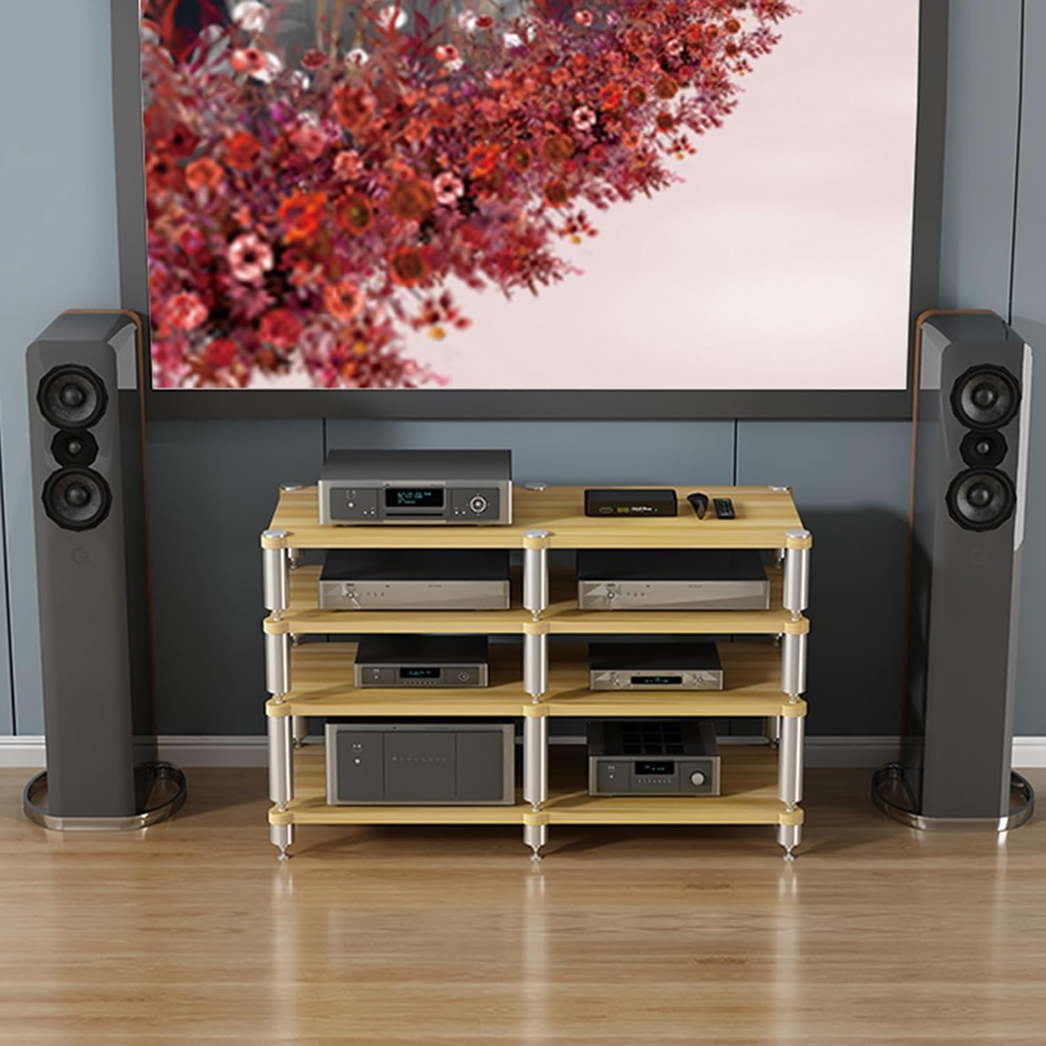 AV Media Stand Corner Shelf TV Stand Media Console Stereo Racks and Stands with Storage Shelves