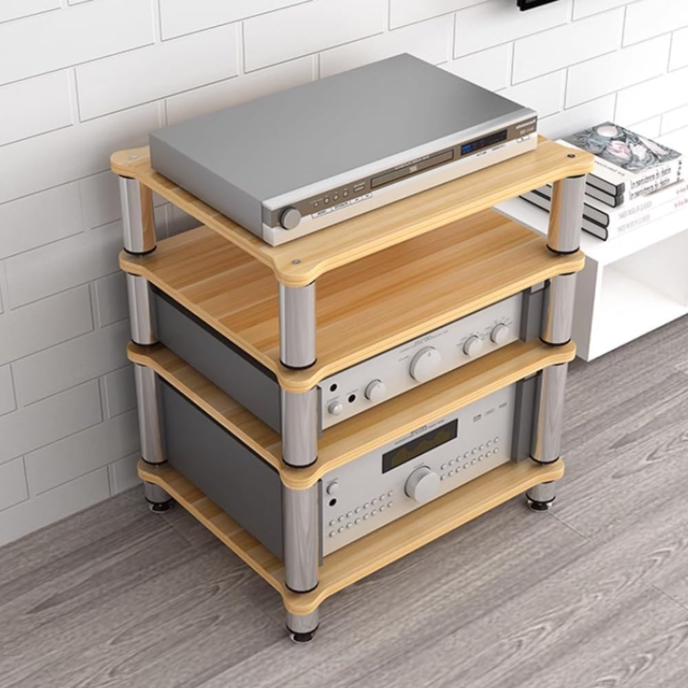 SHACNGI 3 Tier Av Media Stand Wood Shelf