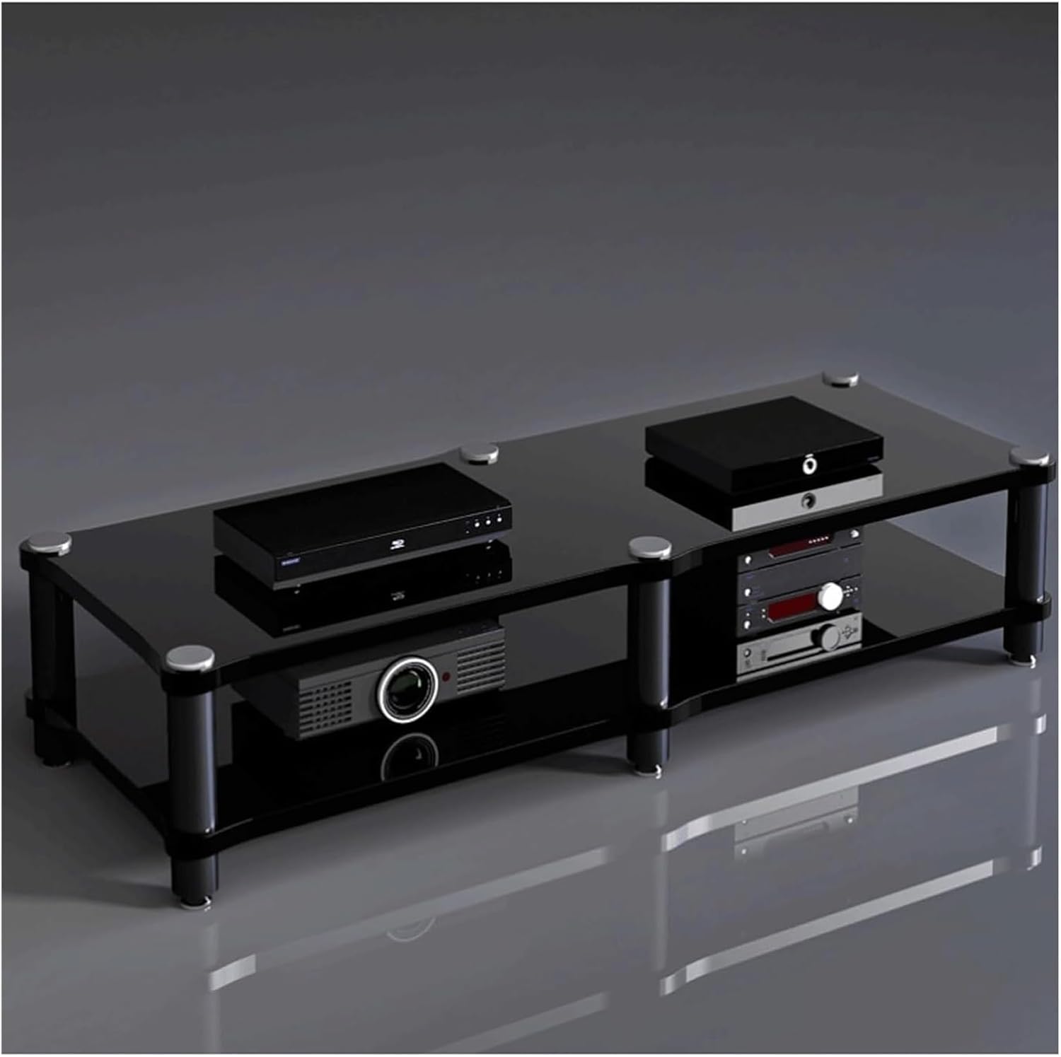 PZEOB Audio Rack Stand AV Media Stand Shock-Absorbing Media Storage Cabinet Home Theater Audio-Visual Rack Tower for Office Studio(Black