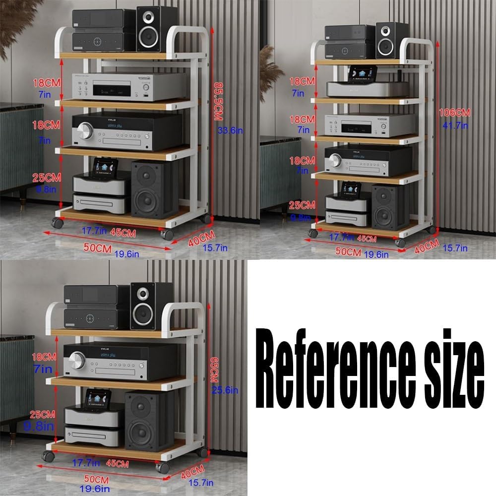 KGPGNYMYHA 4 Tier Corner Stereo System Audio Video Rack AV Media Stand With Wheels Wood Adjustable Shelves