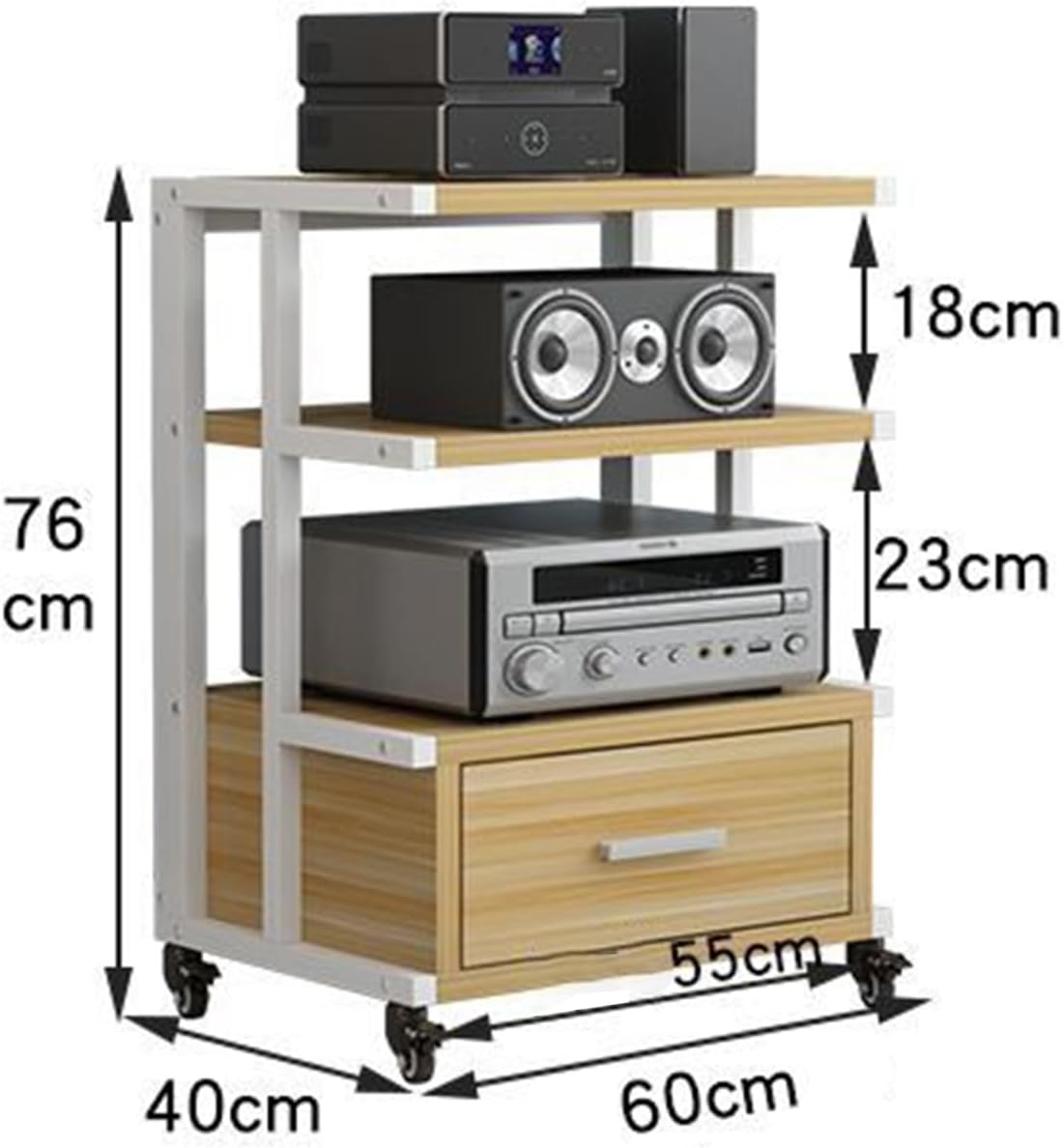UYCVT 3-Tier Media Stand Stylish Black Audio-Video Cabinet for Home Entertainment Floor-Standing Av Tower for Cd Player & Office Versatile Stereo Rack Solution-Teak Color-60X40X76CM