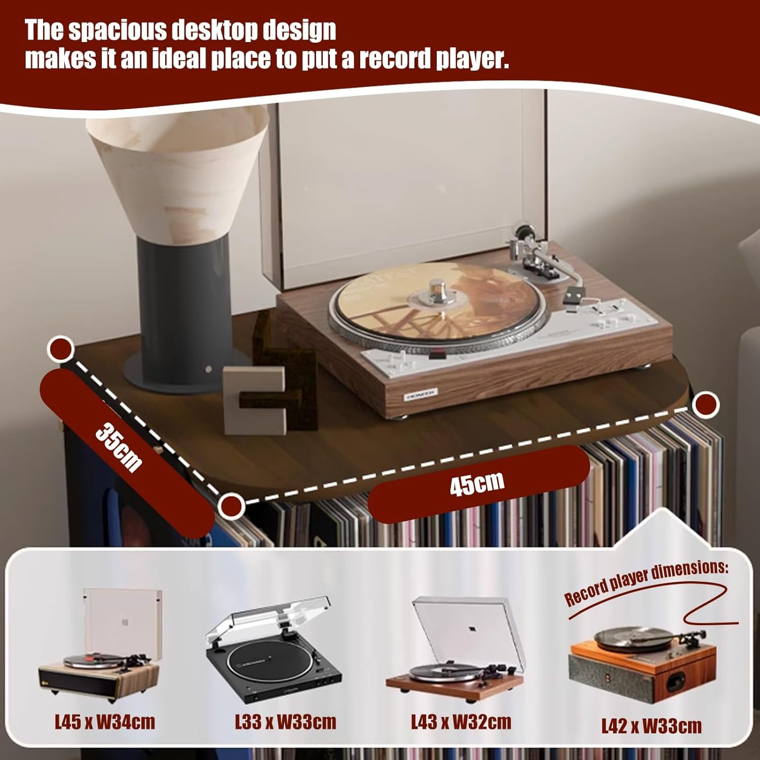 MAAOBR Record Player Stand Wood Acrylic CD Holder Desk Rack with Storage up to 40 Albums