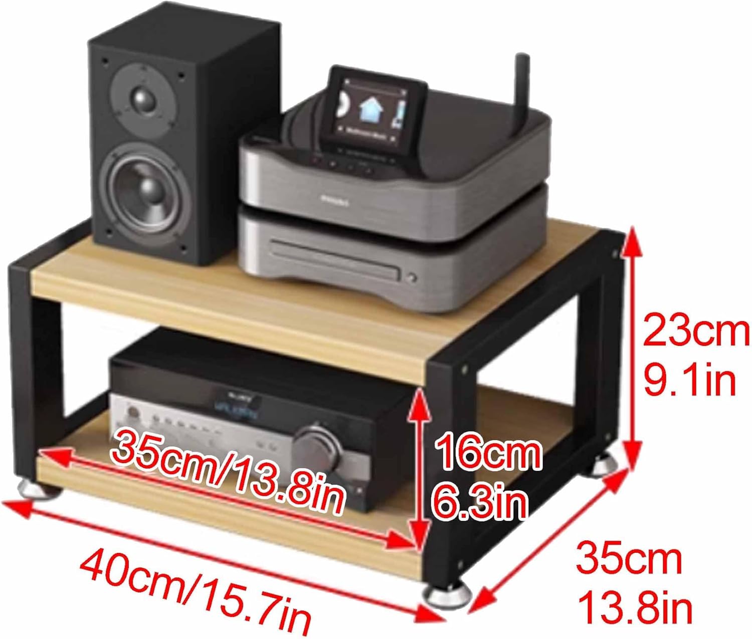 Multi-Functional Audio Rack - Stereo Shelving Cabinet with Wooden Storage Shelves & Steel Frame for Home Office