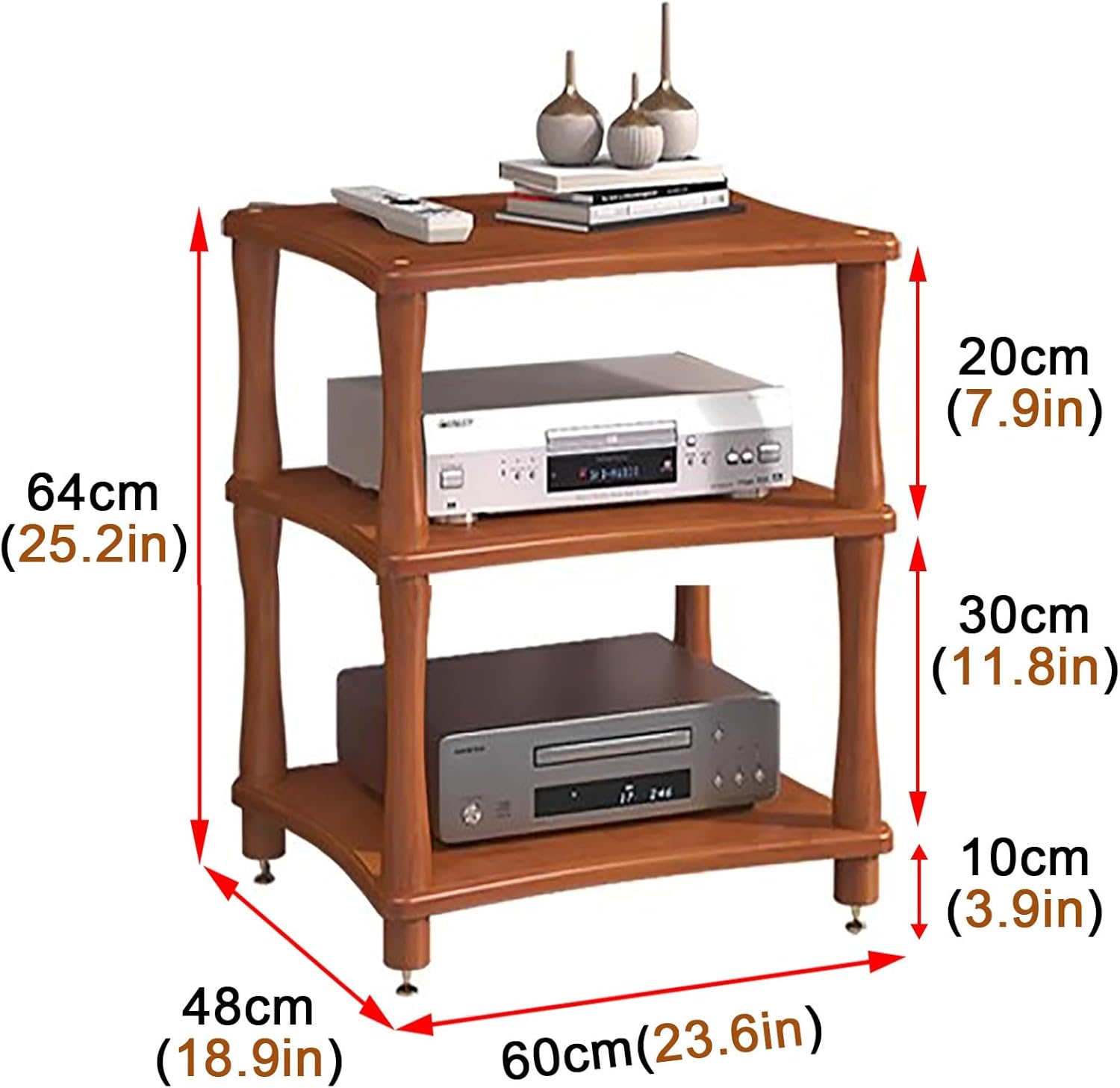 UYCVT Retro Audio Rack Stand 4-Tier Media Tower for Home Theatre Wooden DVD Holder & Console Shelf Vintage Stereo Cabinet for Gaming & Av Equipment-Brown-3 Tier