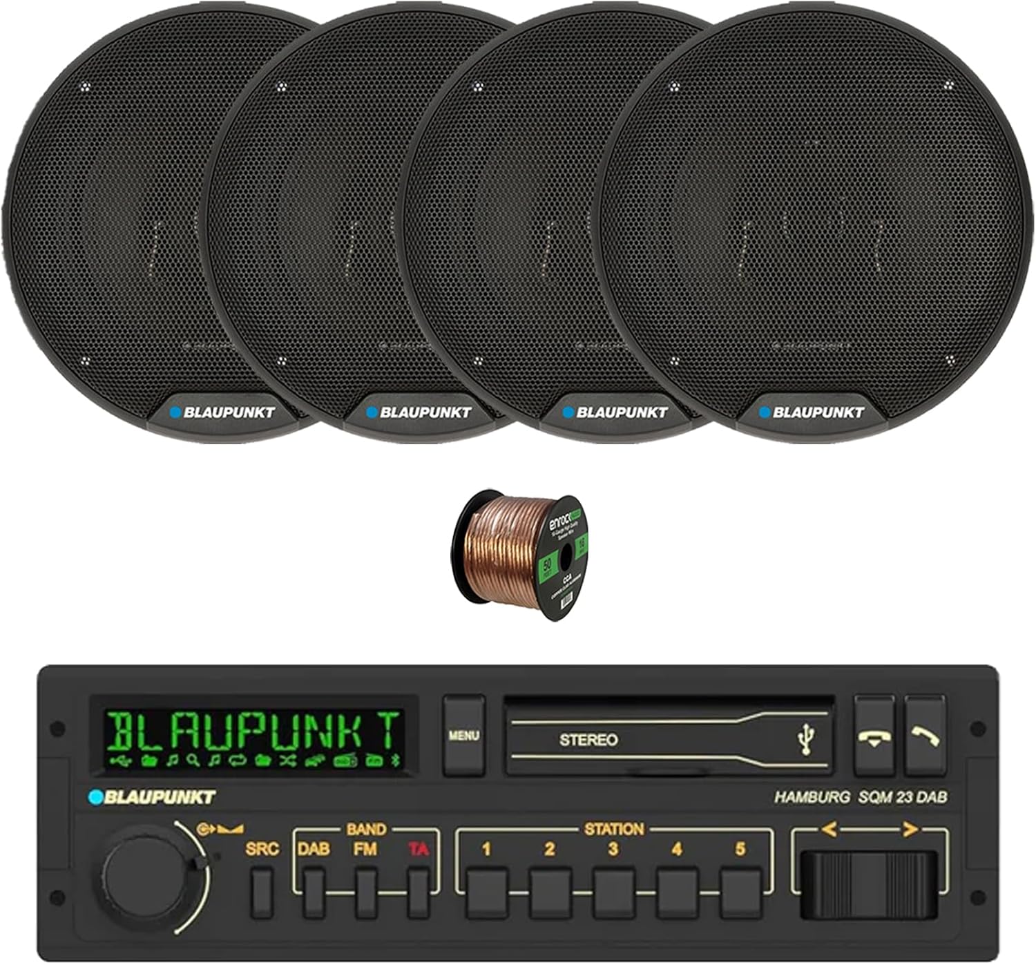 Blaupunkt Hamburg Single DIN Retro Classic USB Bluetooth AM/FM Stereo Receiver