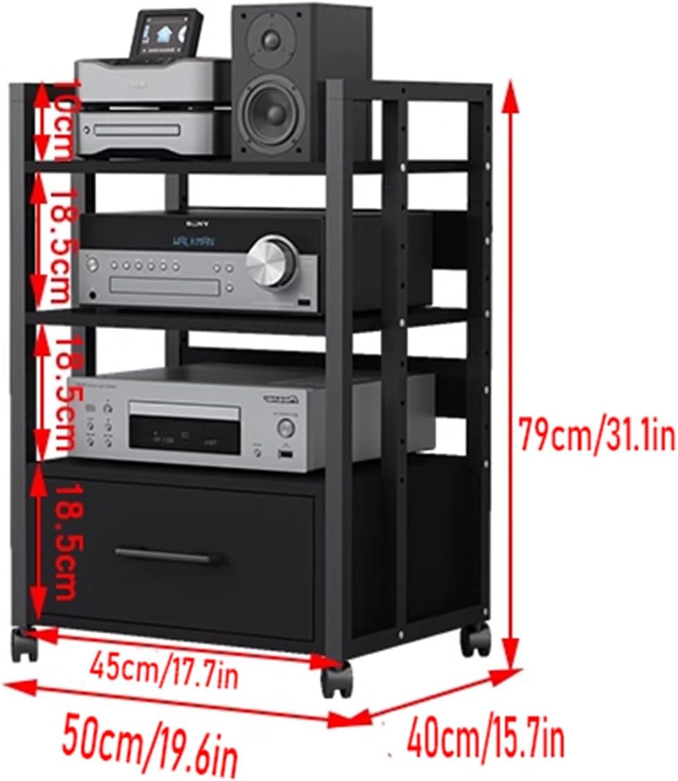 2/3/4 Tier Audio Rack CD Media Player Stand Open Audio/Video Component Cabinet Floor-Standing Movable Storage Shelf with Wheels and Drawer for Home/Office/Theater (Size : 3-Tier)