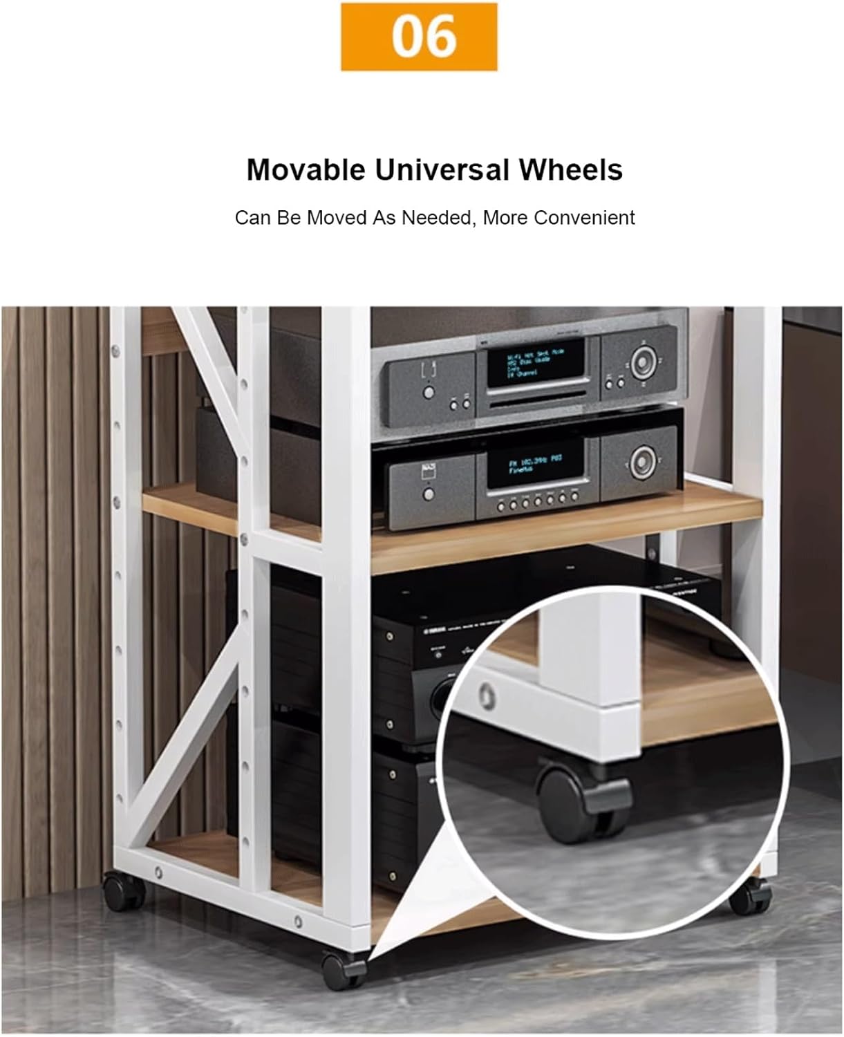 XMFBSY Medios 3/4/5 Tier AV Media Stand with Wheels Media Console HiFi Cabinet with Adjustable Shelves Modern CD Record Player Stereo Component Rack for Home Office Theater Organizer(White