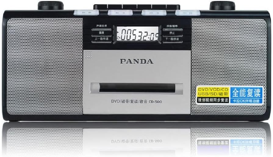 Portable Top Loading CD Boombox with FM Stereo Radio in Black | CD-RW/DVD/VCD/MP3/MP4 Compatible | AUX/USB/SD Port Supported Karaoke Remote Control