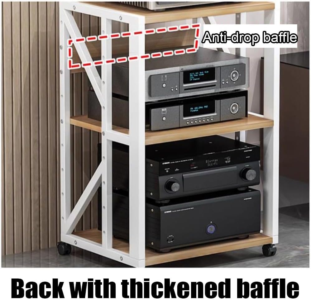 KGPGNYMYHA AV Media Stand With Wheel Movable Stereo Racks 3 4 5 Tier Audio Video Component Cabinet Game Console Shelf For CD DVD Player WiFi Routert(Black