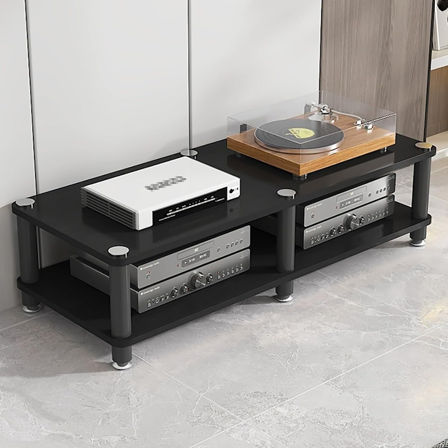 UYCVT White Audio Rack with Metal Frame Multi Function Stereo Cabinet Open Storage Shelf 4 Tier Media Stand for Home and Office 120X40X70Cm-Black-2 Tier 120x40x30CM