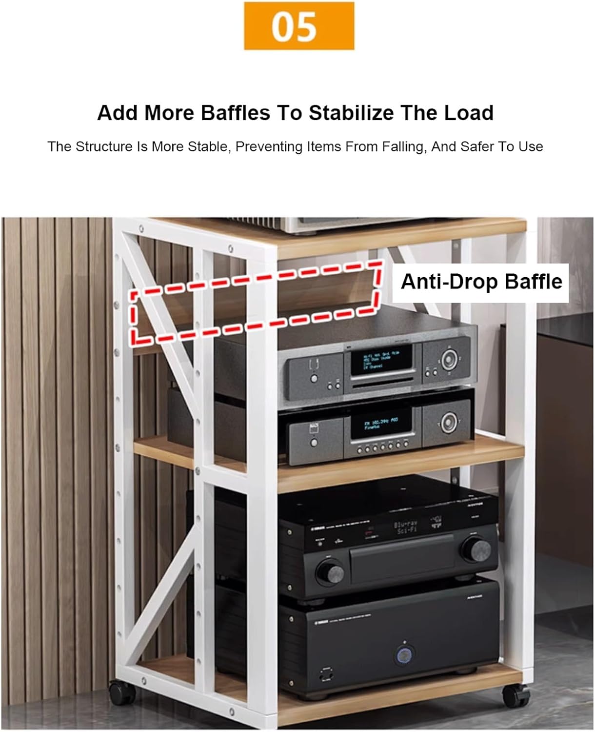 XMFBSY Medios 3/4/5 Tier AV Media Stand with Wheels Media Console HiFi Cabinet with Adjustable Shelves Modern CD Record Player Stereo Component Rack for Home Office Theater Organizer(White