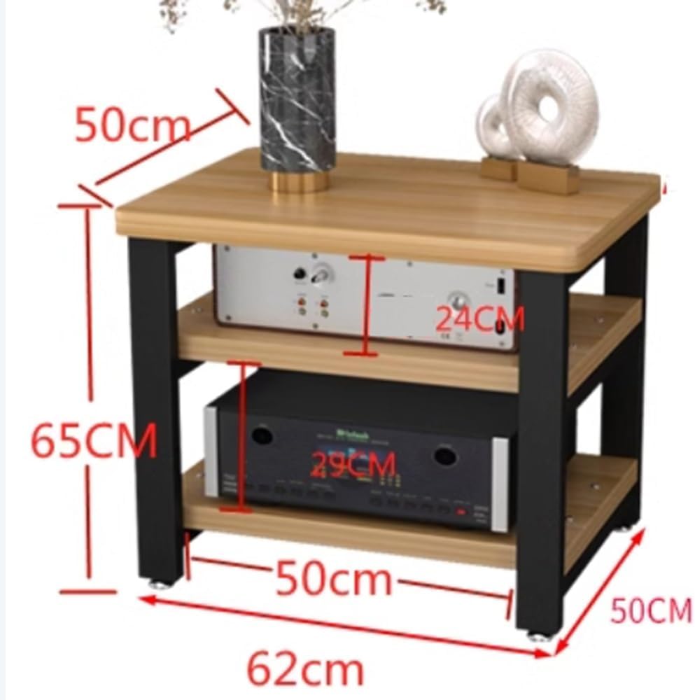 NILZA AV Rack Stereo Cabinet Audio Stand 3 Tier Media Storage Cabinet Small Media Stand Wood Audio Tower Open Record Player Cabinet Metal Frame Audio Component Cabinet(Black