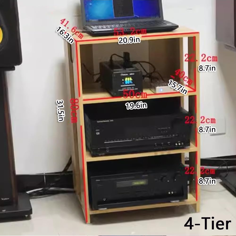 NILZA Wood Audio Rack 3 4 Tier Audio Component Cabinet Audio Video Media Stand Media Storage Cabinet Corner Shelves for DVD Players Game Console(Walnut