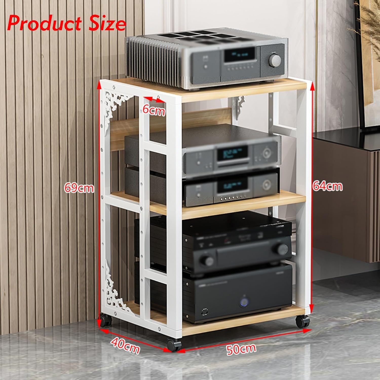 XLTFUC AV Audio Video Media Stand with 3 Height Adjustable Shelves Stereo Component Storage Cabinet Sound Tower for Home/Office/Theater(White)