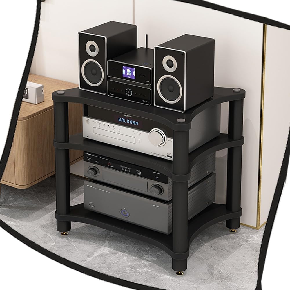 BERWDUXA Open AV Cabinet Audio Component Rack 1/2/3/4 Tier Media Storage Stand HiFi Rack CD Player/Game Console/Stereo System Shelf(Black