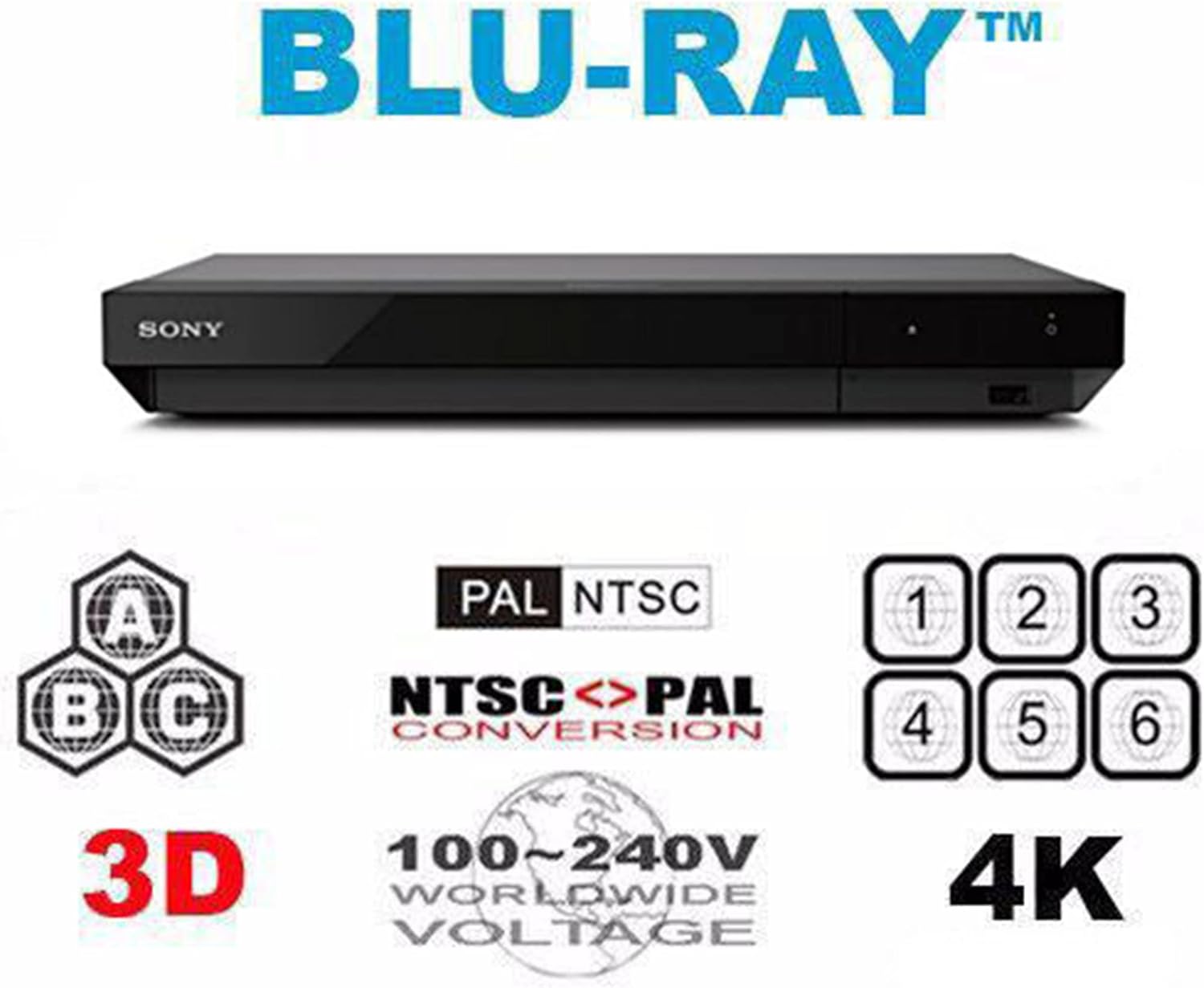 Sony X700-2K/4K UHD - 2D/3D - Wi-Fi - SA-CD - Multi System Region Free Blu Ray Disc DVD Player - PAL/NTSC - USB - 100-240V 50/60Hz Cames with 6 Feet Multi-System