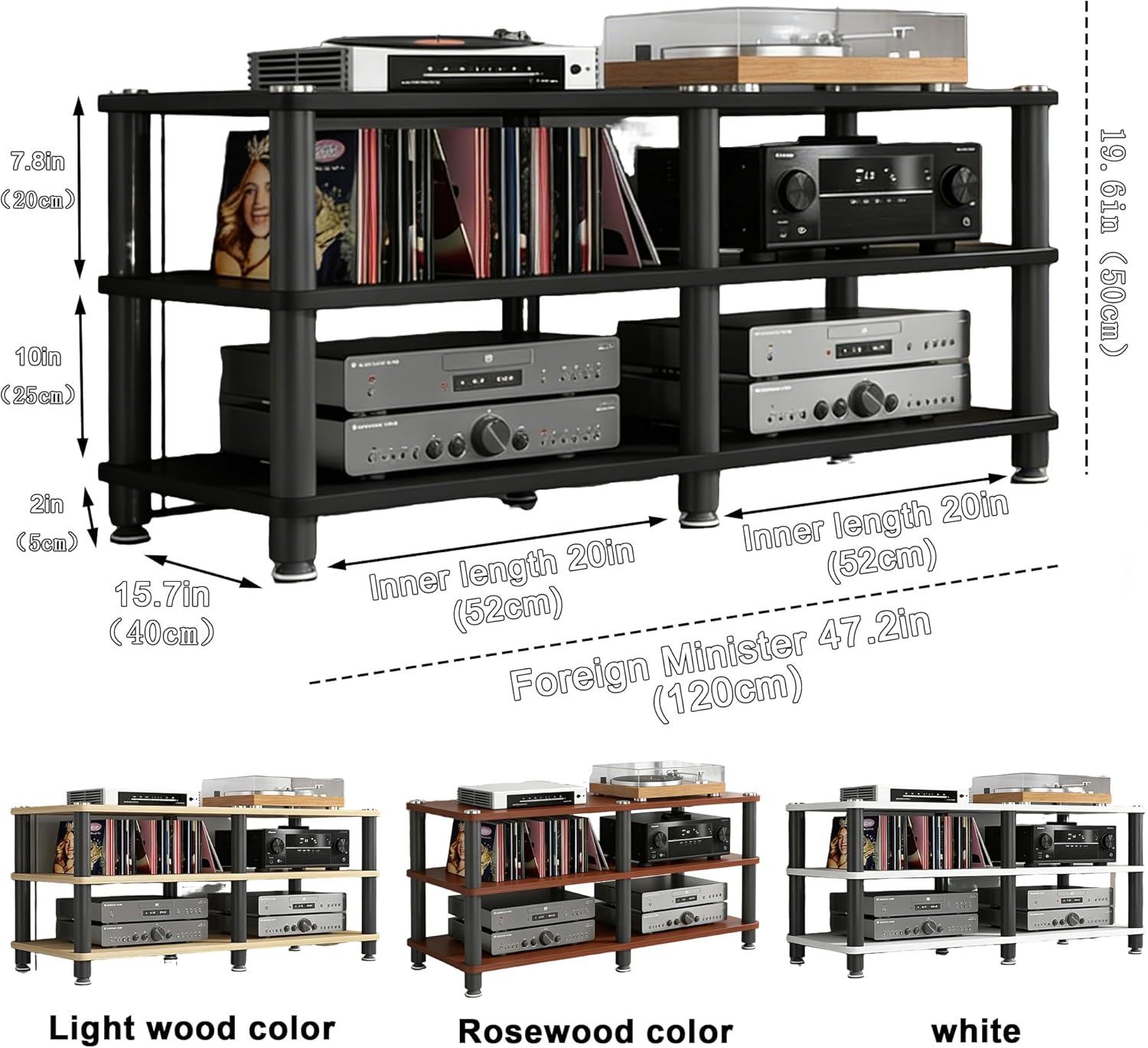 saun 3 Tier Living Room Audio Video Equipment Tower Rack Stereo Cabinet