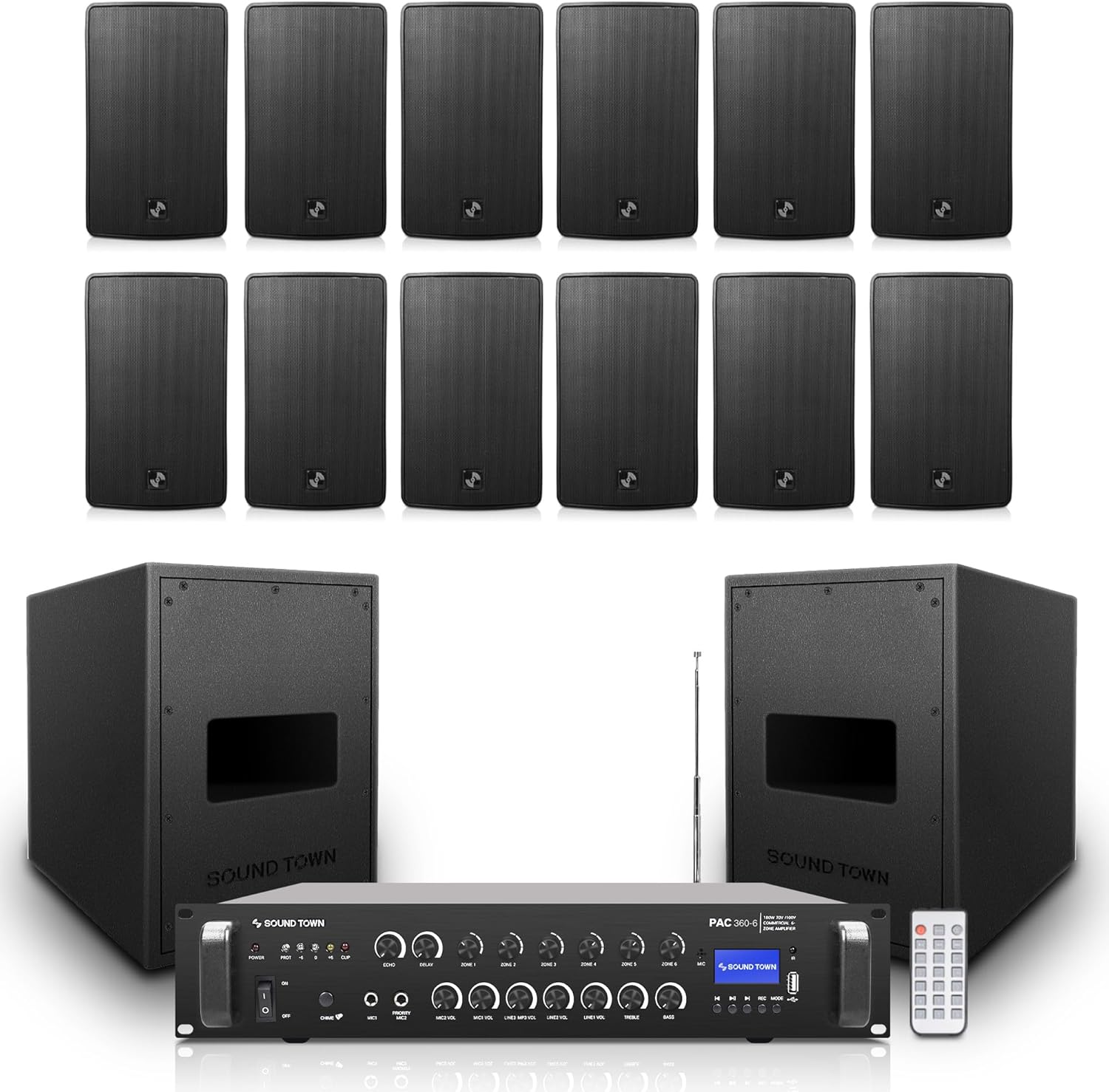 Sound Town Commercial Restaurant Audio Set with One 6-Zone 70V/100V Amplifier with Bluetooth