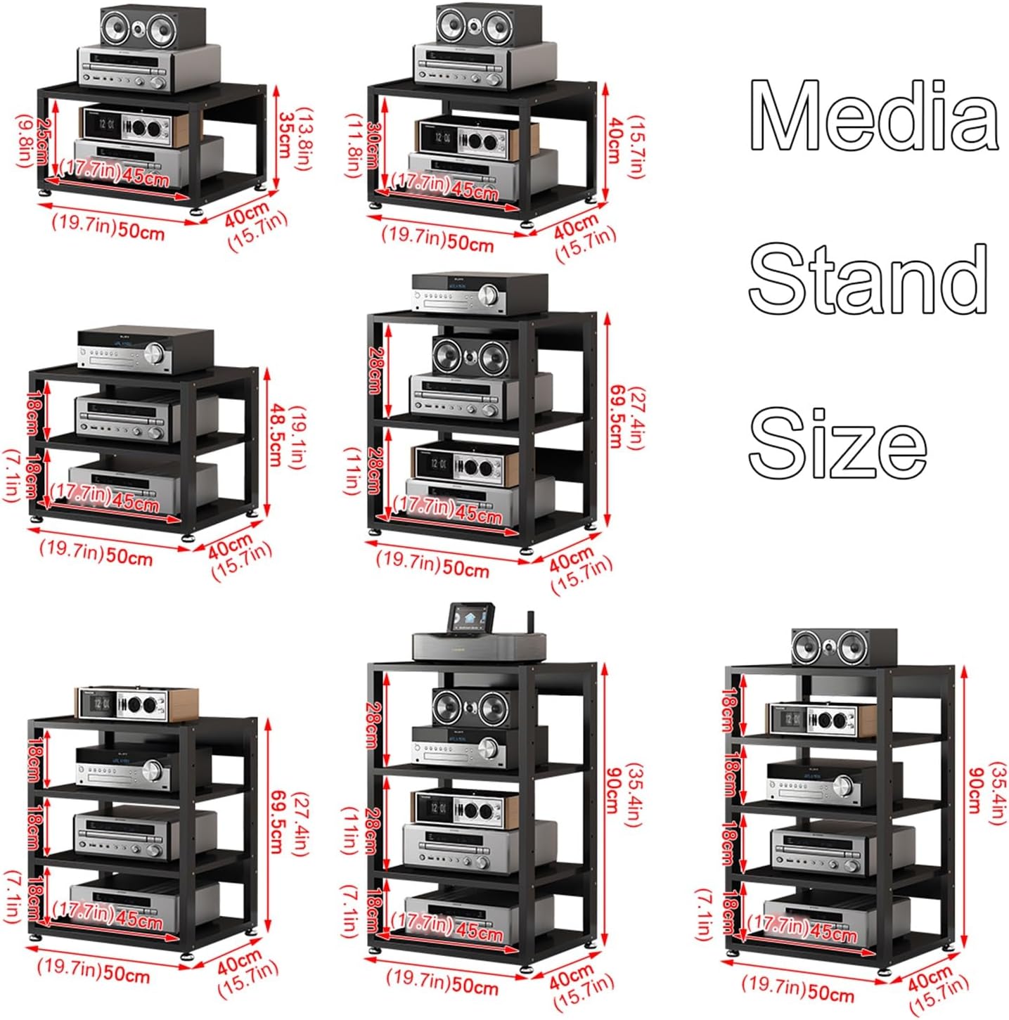 ENJOYOU Movable Media Stand Media Stand Audio Video Rack Corner TV Entertainment Stereo Components Cabinet CD Player Stand Floor-Standing Open Storage Shelf