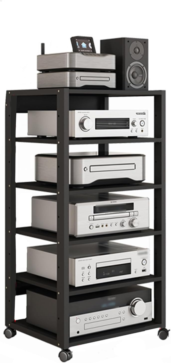 YLQFGUVWK 6 Tier Furniture Media Rack DVD CD Player Stand Audio Rack Power Amplifier Equipment Cabinet With Height Adjustable Wood Shelf Floor Standing Storage Rack 50x40x110 Cm