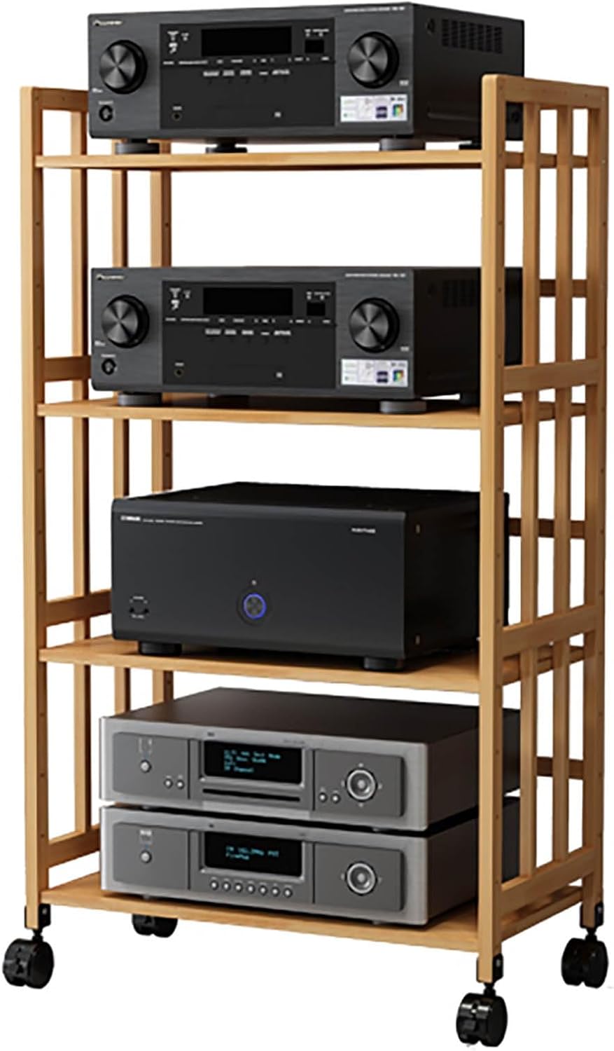 4-Tier Bamboo Media Stand - Adjustable Audio Rack