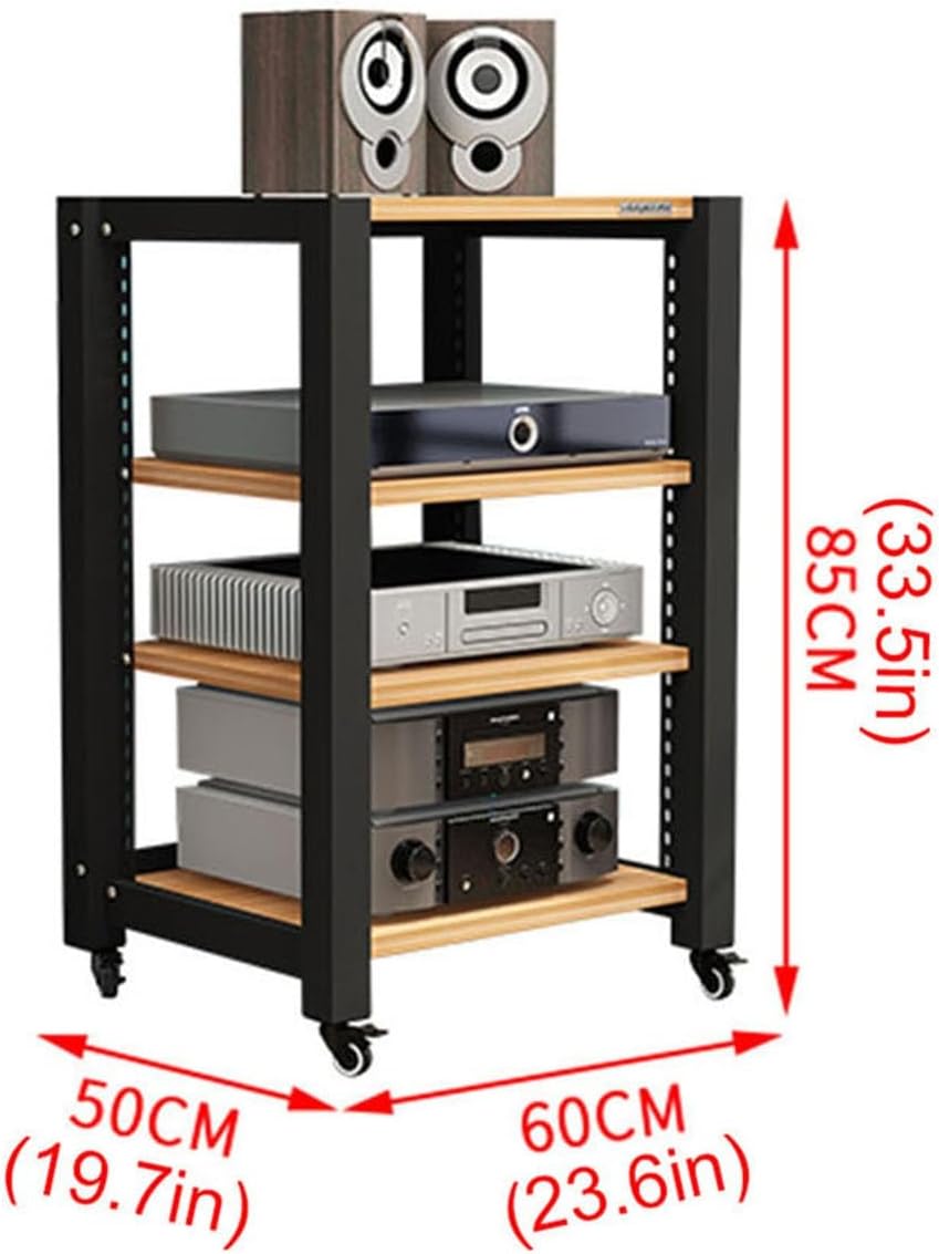 Media Stand 2/3/4/5-Tier Movable AV Media Stand CD Player Stand Audio Tower Hi-Fi Rack Stereo Component Cabinet with Height Adjustable Wooden Shelf for Home/Office/Theater