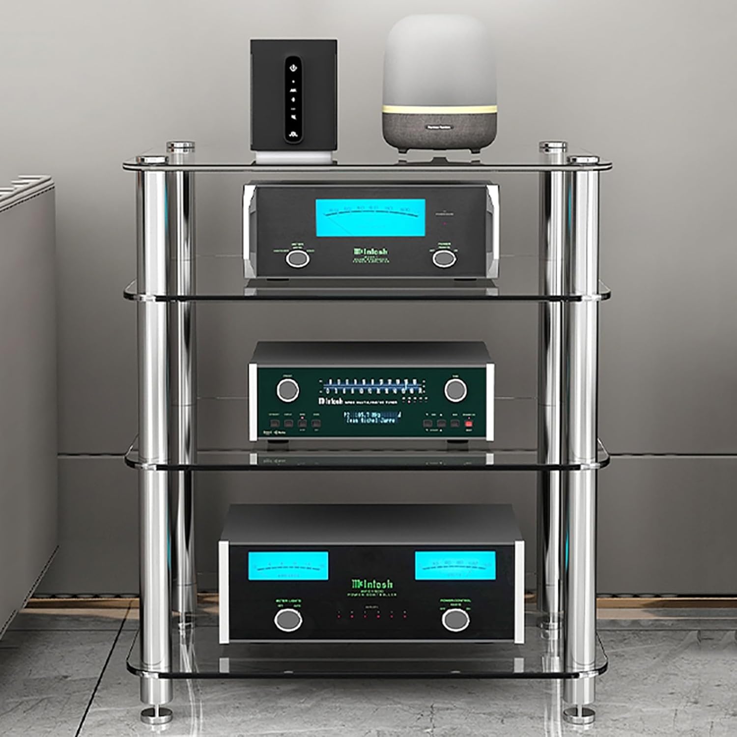 ZIHESY Stereo Rack AV Media Stand with 1/2/3/4-Tier Tempered Glass Shelves