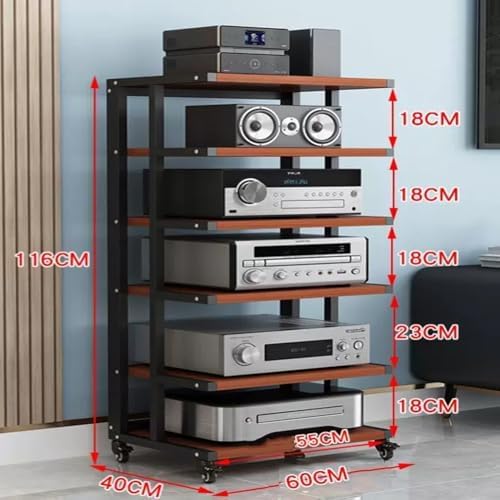 UYCVT 4-Tier Media Storage Cabinet with Wheels - Audio Video Stand Rack for Home Theater Av Component Organizer Corner Shelf Stereo Tower Black Finish-Black-6 Tier