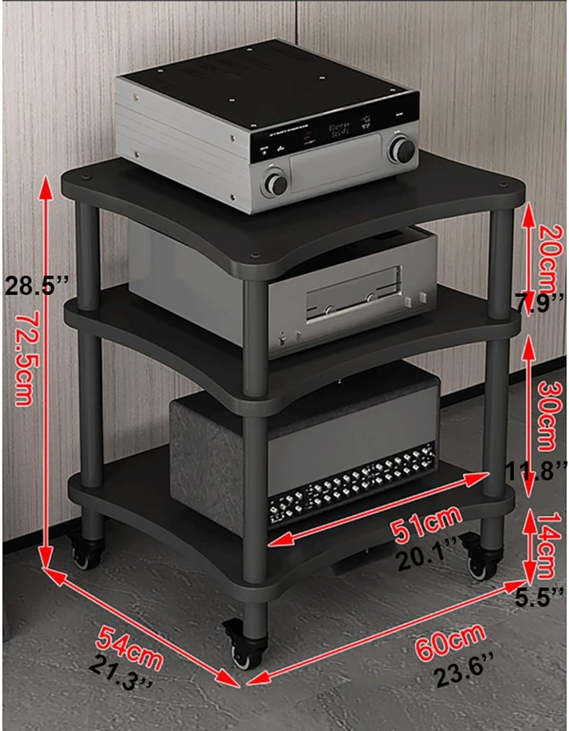 XMFBSY Medios Audio-Video Media Stand Modern Home Stereo System Entertainment Components Cabinet Heavy Duty Audio Rack Tower with Wheels for Home Organizer(Brown