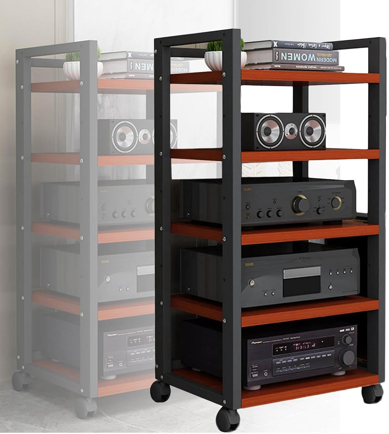 YLQFGUVWK 5 Tiers AV Media Stand Corner Wooden Corner Component Cabinet Stereo Audio Rack