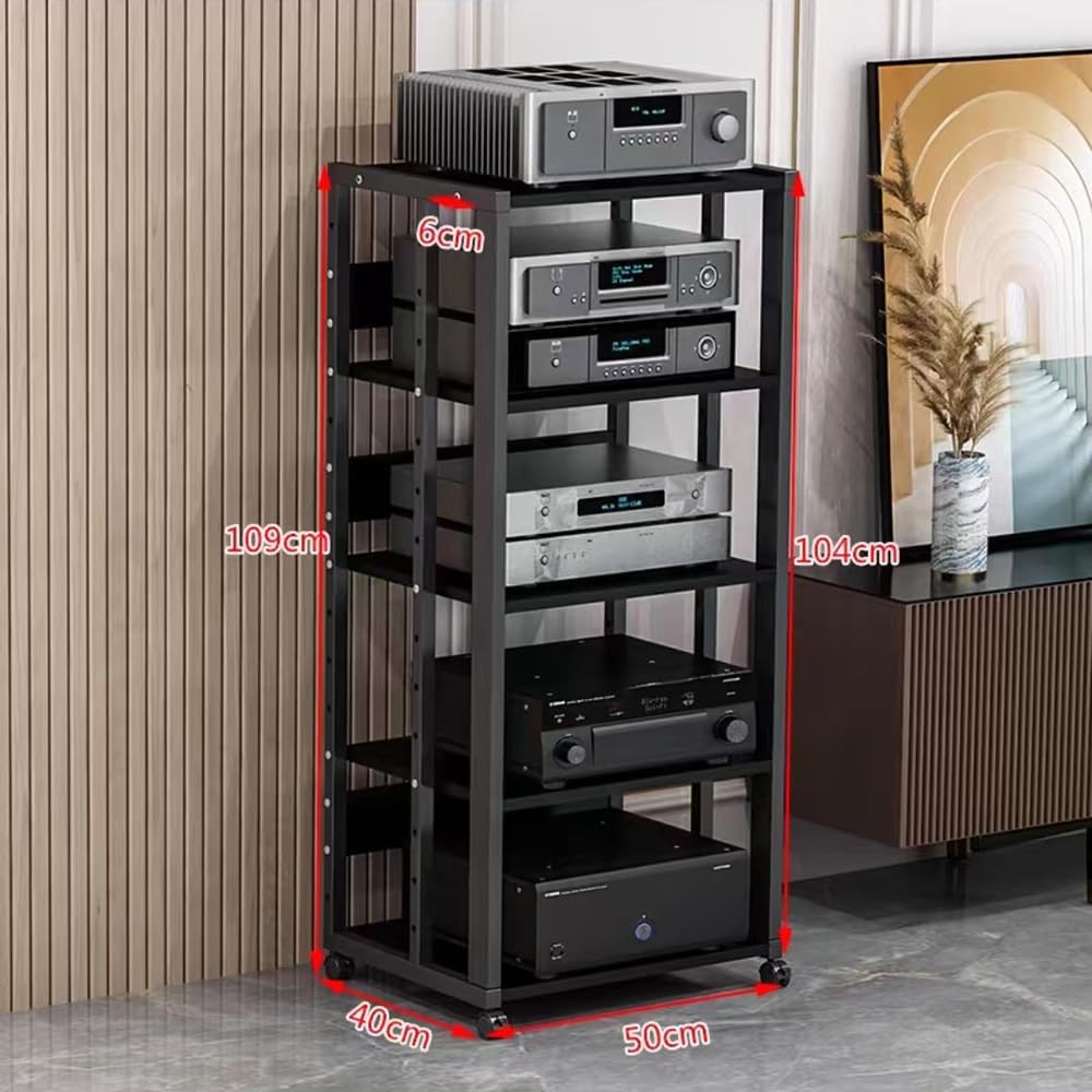 Heavy-Duty 5-Tier AV Media Cabinet on Wheels - Adjustable HiFi Audio Rack