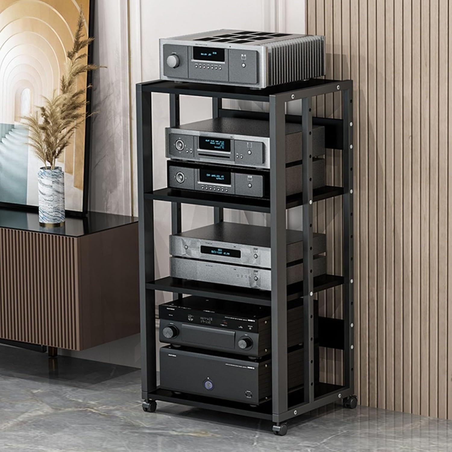 UYCVT Movable Media Stand Multi-Function Movable Audio Video Storage Cart Cd Player Media Stand Amplifier Rack-Black - a-4 Tier