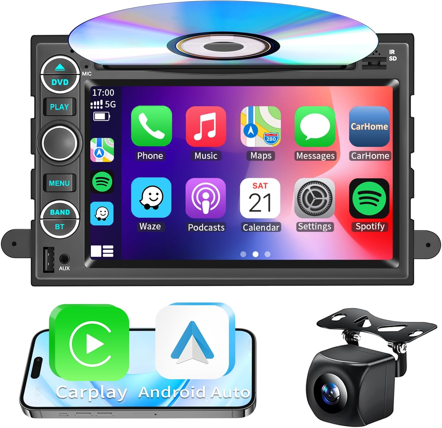 Car Radio Stereo CD DVD Apple CarPlay Andriod Auto Navi for Ford F150/F250/F350 2004-2014 /Mustang Edge Explorer Expedition 2007-2010/Mercury Mountaineer Milan/Lincoln Navigator with Backup Camera