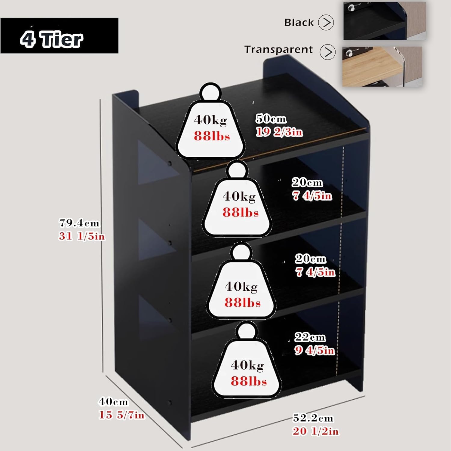 4-Tier Media Stand Audio/Video Component Cabinet with Adjustable Shelf - HiFi Rack Stereo Systems