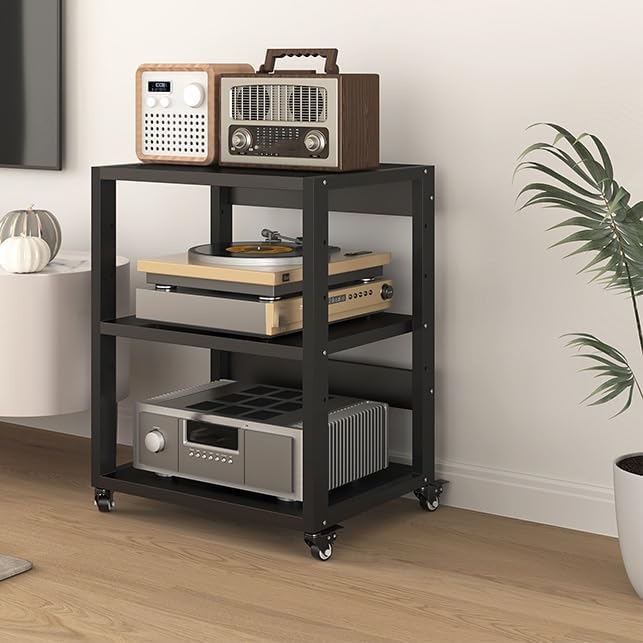 AV Media Stand 3/4 Tier Corner TV Stand With Universal Wheels Adjustable Shelves Stereo Rack Multi-Function Audio-Video Media Stand For Record Player(Three tiers)
