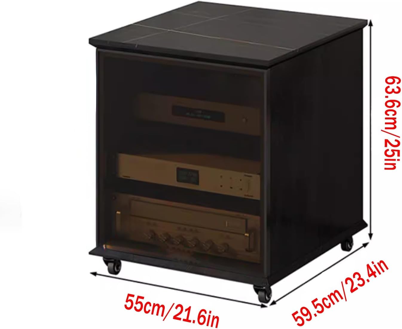 LYXWGRZD Media Storage Cabinet with Glass Door Stereo Cabinet with Adjustable Shelves & Wheels Rock Slab Top Audio-Video Rack Stand for Theater Organizer(White