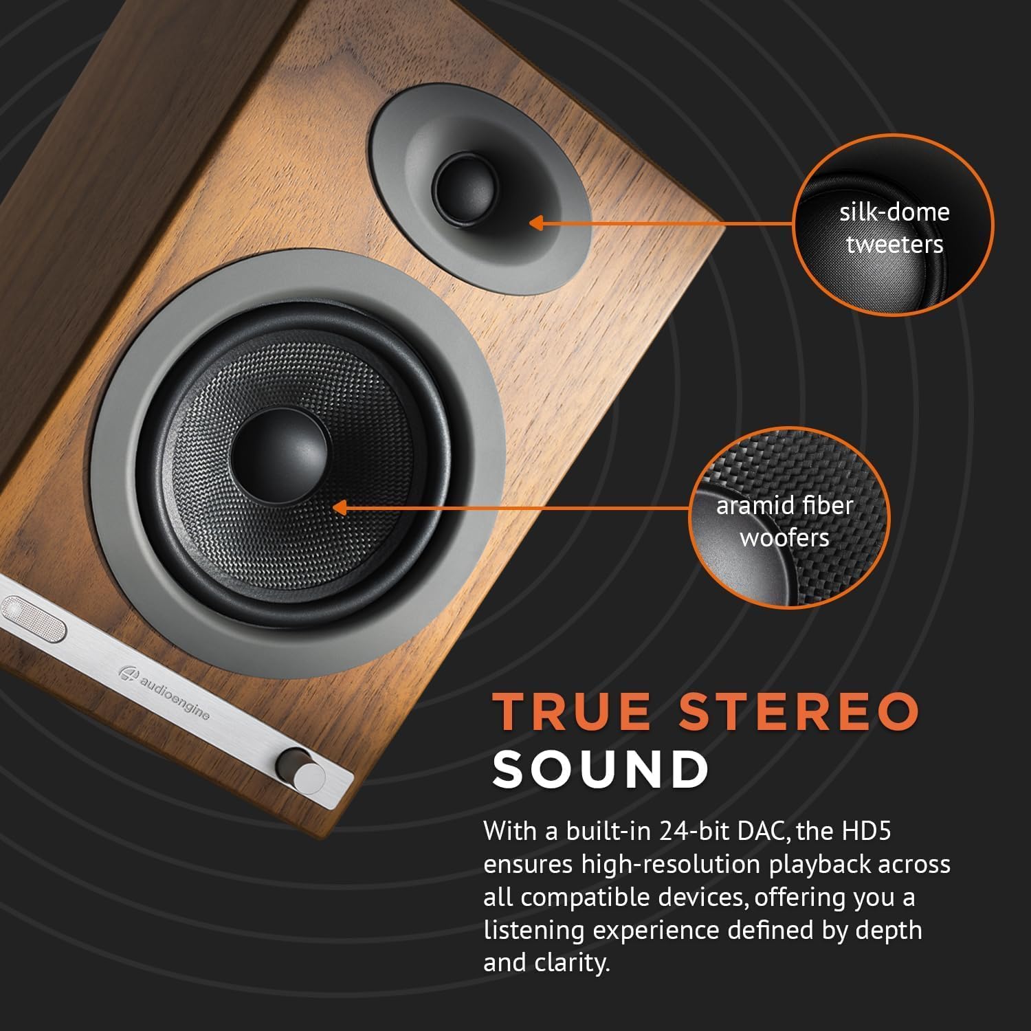 Audioengine HD5 Premium Powered Speakers | 150W Audiophile-Grade Bluetooth 5.0 with aptX HD | Built-in 24-Bit DAC | Real Wood Veneer | Bookshelf Speakers for Home Audio