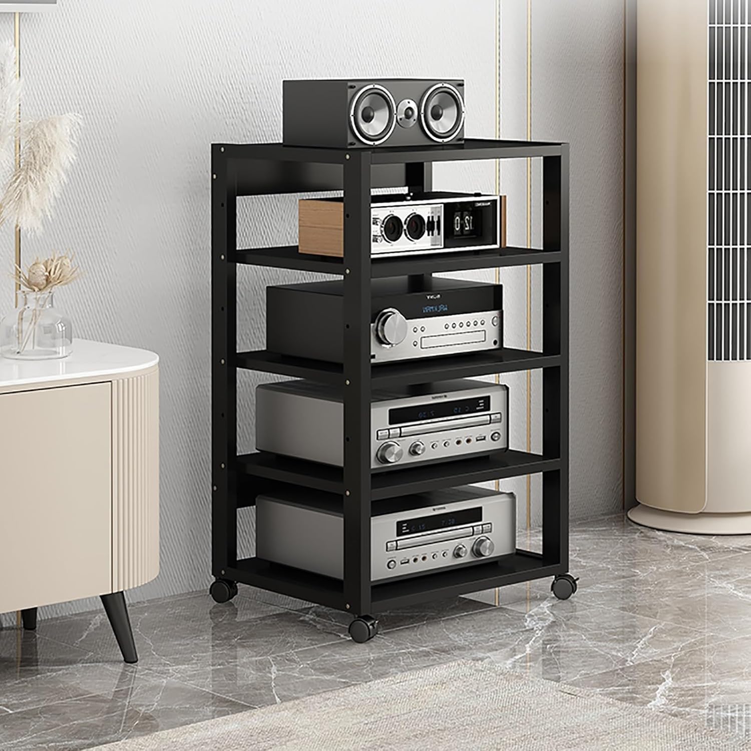 2/3/4/5-Tier AV Media Stand CD Player Stand Stereo Rack Corner TV Stand Audio Video Components Cabinet With Height Adjustable Wooden Shelf