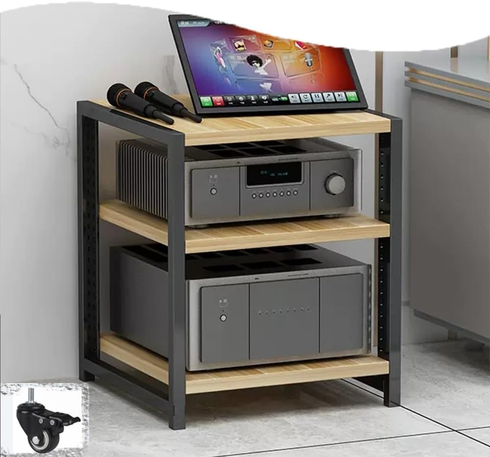 NILZA Corner Shelves AV Media Stand Audio Rack Stand Tower Modern AV Cabinet 3/4/5/6 Tier Audio Component Cabinet Rack Stereo Media Audio Tower Cabinet with Brake Wheel(Walnut