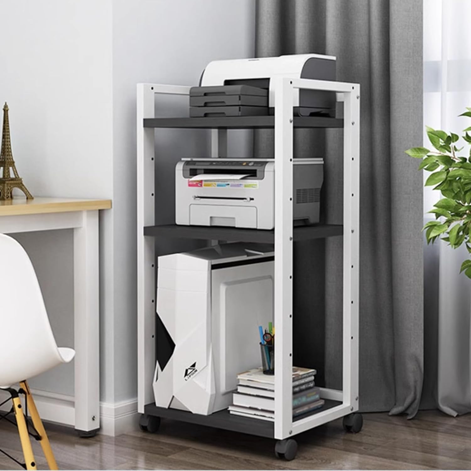 3 Tier Audio Video Media Stand with Height Adjustable Wooden Shelf