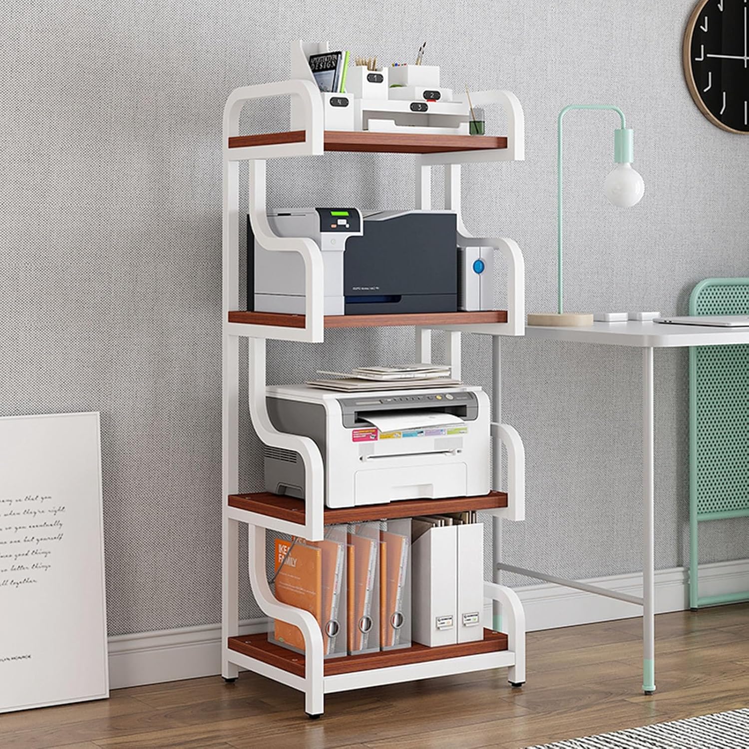 Home 4-Tier AV Media Stand Audio/Video Rack CD Player Stand Stereo Component Storage Cabinet with Wooden Shelf for Home/Office/Theater