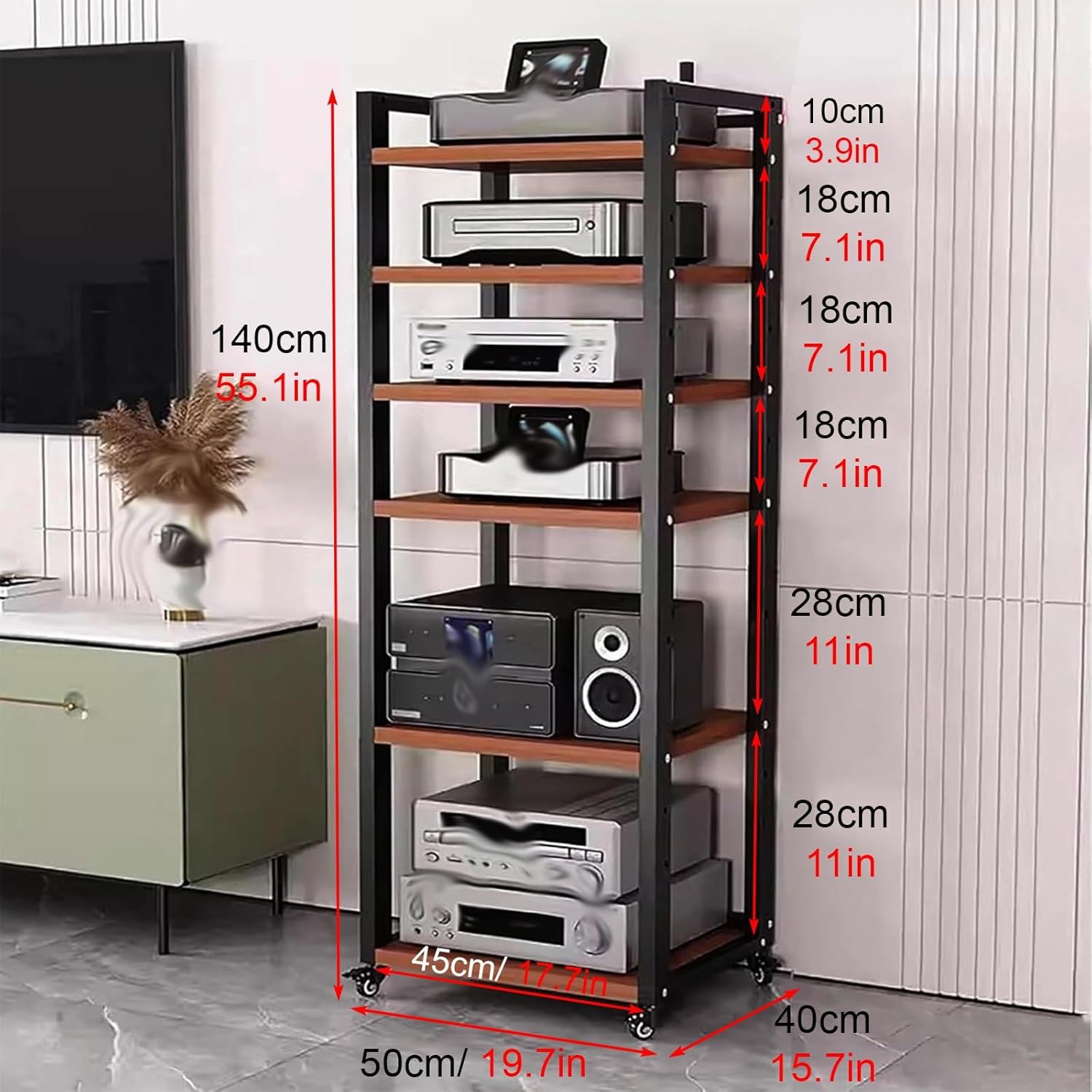 6-Tier Adjustable Corner Record Player Stand/AV Cabinet