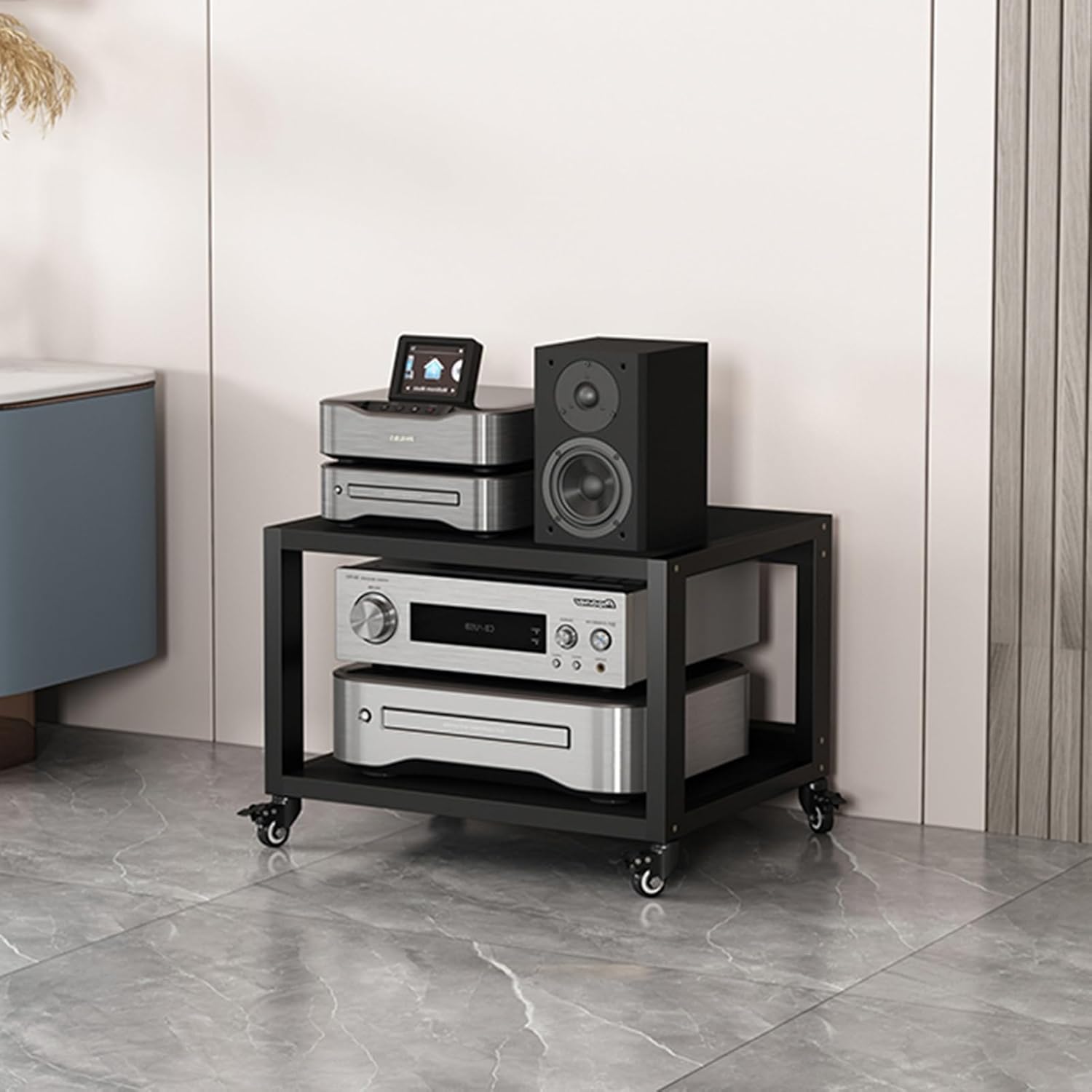 2/3-Tier AV Media Stand Movable Wooden Corner Shelf DVD CD Player Stand Audio/Video Component Cabinet Stereo Rack Audio Tower for Home/Office/DJ/Theater (Color : A