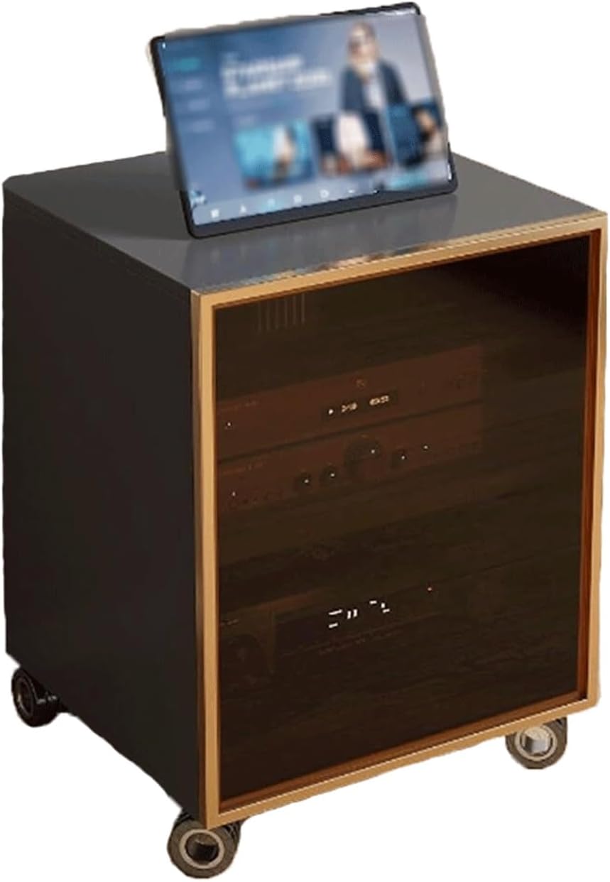 PZEOB Audio Rack Stand Modern Audio-Video Shelving Wood Stereo Stands with Glass Doors and Adjustable Shelves Media Stand 2/3 Tier(45x55x80cm)