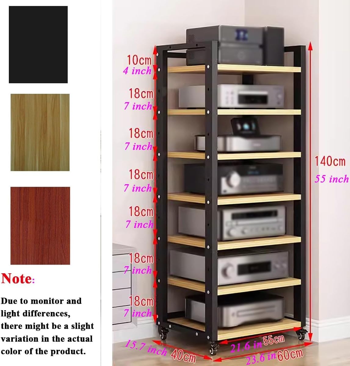 DFEDHF 7 Tier 140cm/55in Tall Stereo Stand Media Storage Cabinet Audio Video Rack