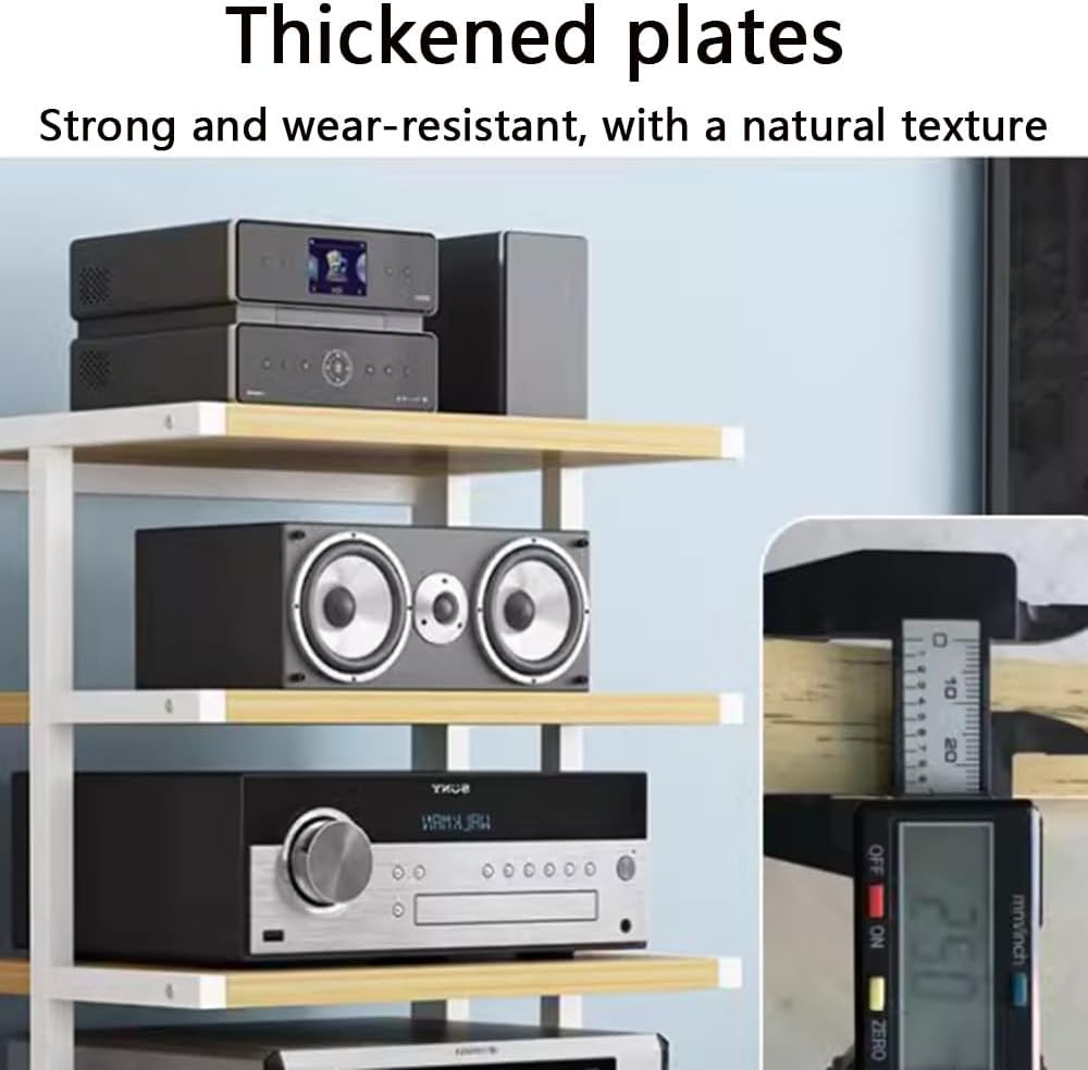 NILZA Audio Stand HiFi Rack AV Cabinet Media Stand Audio Video Component Cabinet with Brake Wheel 4/5/6-Tier Stereo Rack Corner Rack Audio Tower Open Audio Cabinet(Black